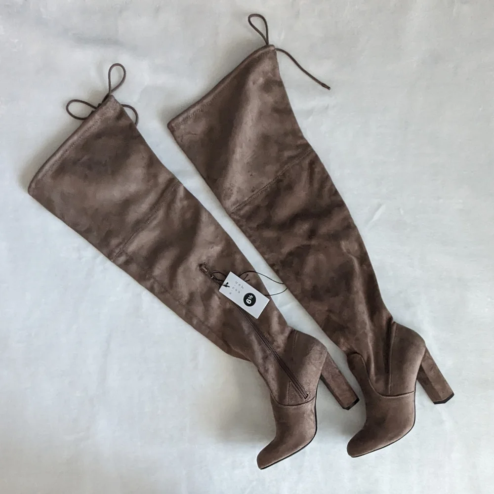 A New Day x Target thigh high block taupe heel boots 6.5 NWT